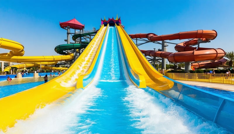 A vibrant water park in Dubai featuring thrilling slides and relaxing wave pools A vibrant water park in Dubai featuring thrilling slides and relaxing wave pools